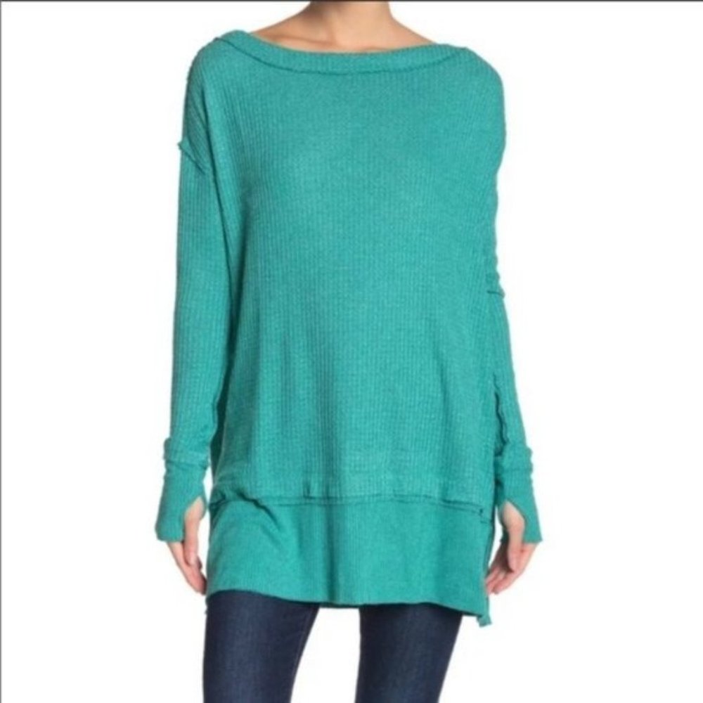 Free People We the Free Oversized Thermal Top Shirt Thumb Holes G15